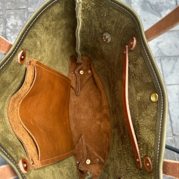 SOLD ON CROSSPOST KMM Olive and Cognac Full Size Travel Tote - Picture 4 of 4